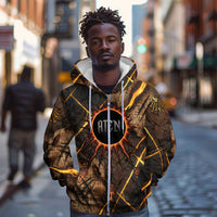 Aten Zip Hoodie Ancient Egyptian Cracked Stone Hieroglyph, Solar Eclipse Emblem, and Radiant Sunburst - Wonder Print Shop