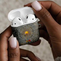 Aten Ancient Egyptian AirPods Case with Gray Astronomical Chart, Radiant Sun Disc Emblem, and Ankh - Wonder Print Shop