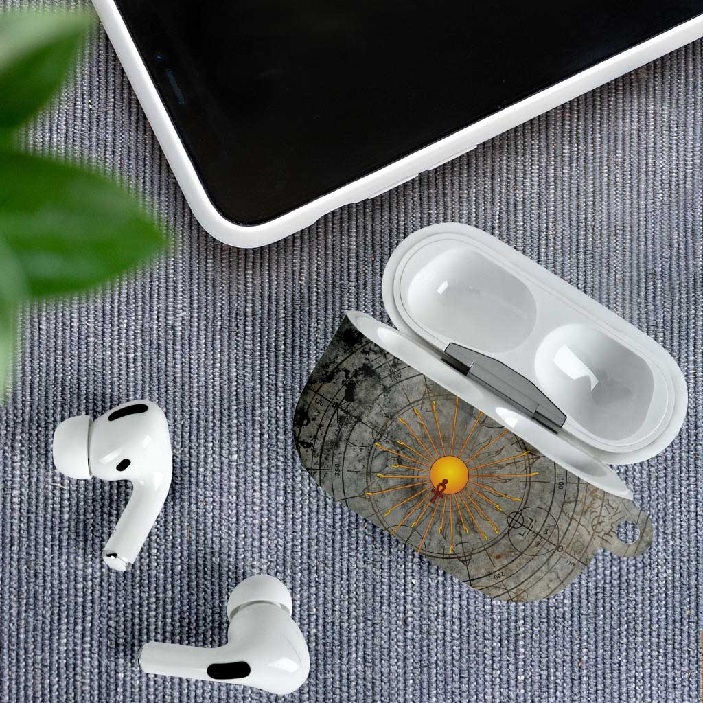 Aten Ancient Egyptian AirPods Case with Gray Astronomical Chart, Radiant Sun Disc Emblem, and Ankh - Wonder Print Shop