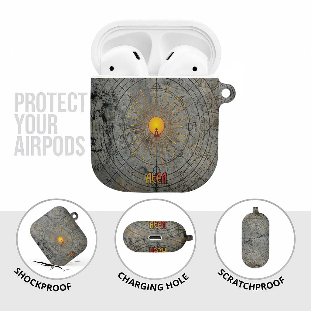 Aten Ancient Egyptian AirPods Case with Gray Astronomical Chart, Radiant Sun Disc Emblem, and Ankh - Wonder Print Shop