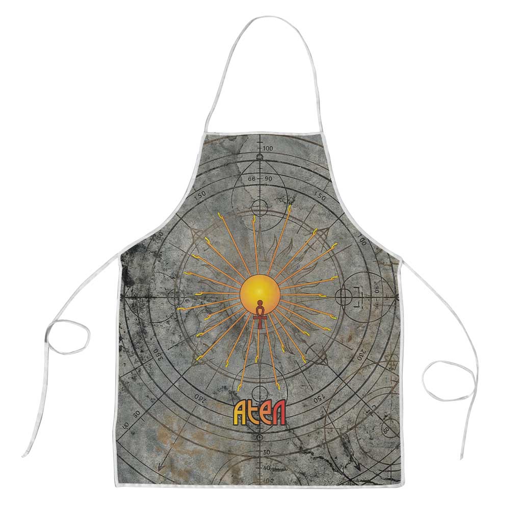 Aten Ancient Egyptian Apron with Gray Astronomical Chart, Radiant Sun Disc Emblem, and Ankh - Wonder Print Shop