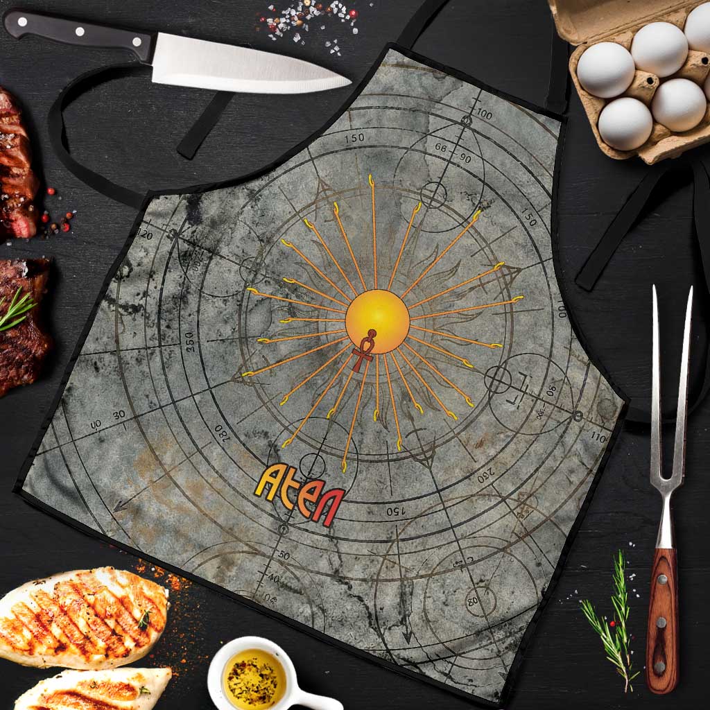 Aten Ancient Egyptian Apron with Gray Astronomical Chart, Radiant Sun Disc Emblem, and Ankh - Wonder Print Shop
