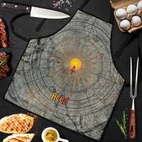 Aten Ancient Egyptian Apron with Gray Astronomical Chart, Radiant Sun Disc Emblem, and Ankh - Wonder Print Shop