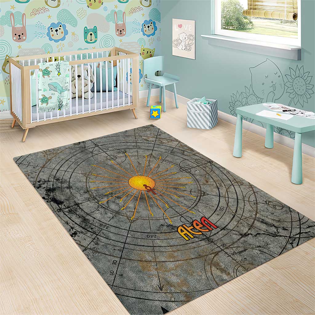 Aten Ancient Egyptian Area Rug with Gray Astronomical Chart, Radiant Sun Disc Emblem, and Ankh - Wonder Print Shop
