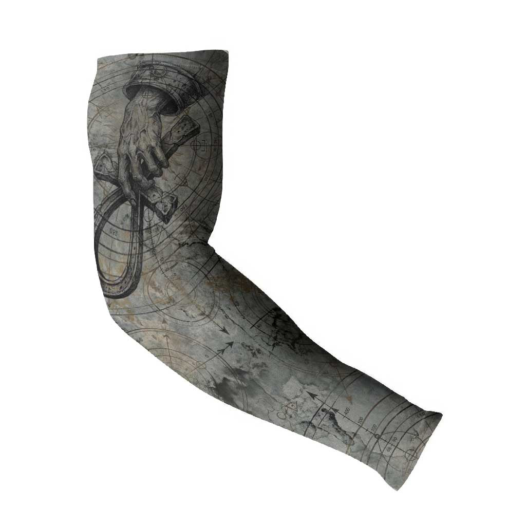 Aten Ancient Egyptian Arm Sleeves with Gray Astronomical Chart, Radiant Sun Disc Emblem, and Ankh - Wonder Print Shop