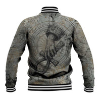 Aten Ancient Egyptian Baseball Jacket with Gray Astronomical Chart, Radiant Sun Disc Emblem, and Ankh - Wonder Print Shop