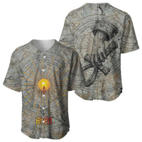 Aten Ancient Egyptian Baseball Jersey with Gray Astronomical Chart, Radiant Sun Disc Emblem, and Ankh - Wonder Print Shop