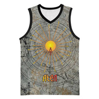Aten Ancient Egyptian Basketball Jersey with Gray Astronomical Chart, Radiant Sun Disc Emblem, and Ankh - Wonder Print Shop
