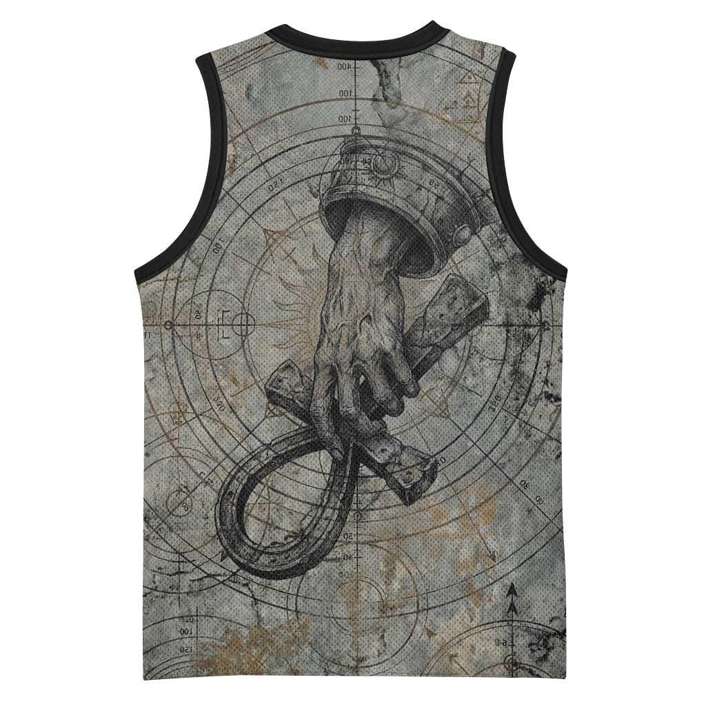 Aten Ancient Egyptian Basketball Jersey with Gray Astronomical Chart, Radiant Sun Disc Emblem, and Ankh - Wonder Print Shop