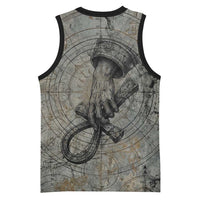 Aten Ancient Egyptian Basketball Jersey with Gray Astronomical Chart, Radiant Sun Disc Emblem, and Ankh - Wonder Print Shop