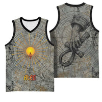Aten Ancient Egyptian Basketball Jersey with Gray Astronomical Chart, Radiant Sun Disc Emblem, and Ankh - Wonder Print Shop