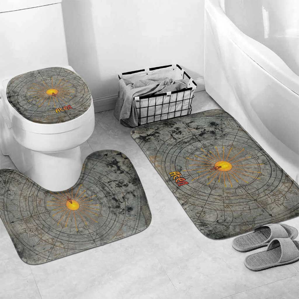 Aten Ancient Egyptian Bathroom Set with Gray Astronomical Chart, Radiant Sun Disc Emblem, and Ankh - Wonder Print Shop