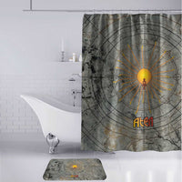Aten Ancient Egyptian Bathroom Set with Gray Astronomical Chart, Radiant Sun Disc Emblem, and Ankh - Wonder Print Shop