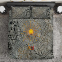 Aten Ancient Egyptian Bedding Set with Gray Astronomical Chart, Radiant Sun Disc Emblem, and Ankh - Wonder Print Shop