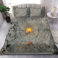 Aten Ancient Egyptian Bedding Set with Gray Astronomical Chart, Radiant Sun Disc Emblem, and Ankh - Wonder Print Shop