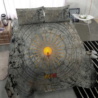 Aten Ancient Egyptian Bedding Set with Gray Astronomical Chart, Radiant Sun Disc Emblem, and Ankh - Wonder Print Shop