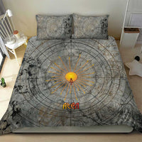 Aten Ancient Egyptian Bedding Set with Gray Astronomical Chart, Radiant Sun Disc Emblem, and Ankh - Wonder Print Shop
