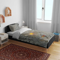 Aten Ancient Egyptian Bedding Set with Gray Astronomical Chart, Radiant Sun Disc Emblem, and Ankh - Wonder Print Shop