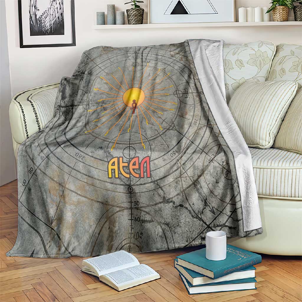 Aten Ancient Egyptian Blanket with Gray Astronomical Chart, Radiant Sun Disc Emblem, and Ankh - Wonder Print Shop