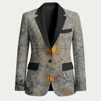 Aten Ancient Egyptian Blazer with Gray Astronomical Chart, Radiant Sun Disc Emblem, and Ankh - Wonder Print Shop