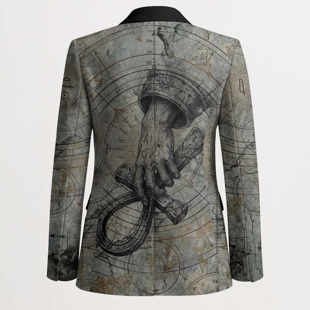 Aten Ancient Egyptian Blazer with Gray Astronomical Chart, Radiant Sun Disc Emblem, and Ankh - Wonder Print Shop
