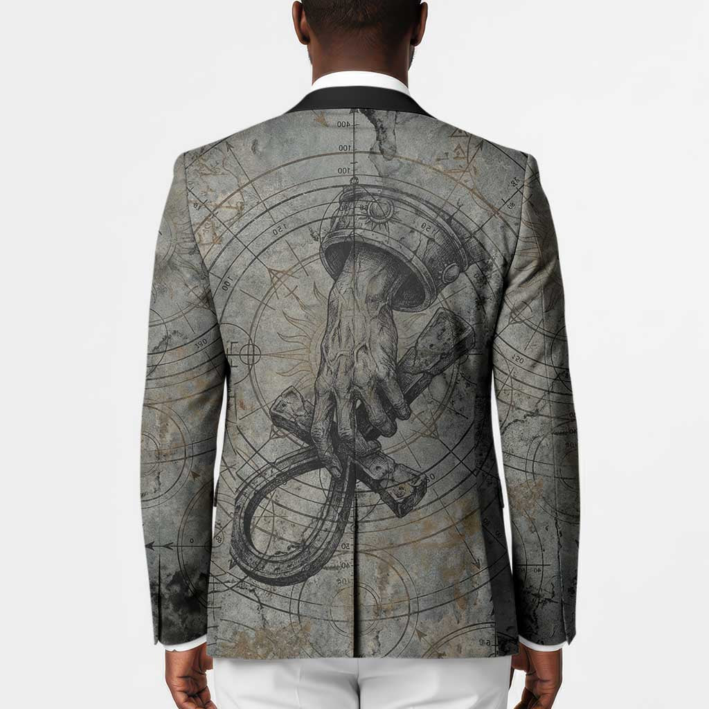 Aten Ancient Egyptian Blazer with Gray Astronomical Chart, Radiant Sun Disc Emblem, and Ankh - Wonder Print Shop