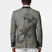 Aten Ancient Egyptian Blazer with Gray Astronomical Chart, Radiant Sun Disc Emblem, and Ankh - Wonder Print Shop