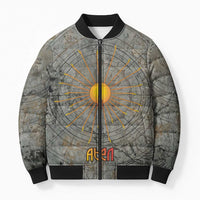 Aten Ancient Egyptian Bomber Puffer Jacket with Gray Astronomical Chart, Radiant Sun Disc Emblem, and Ankh - Wonder Print Shop