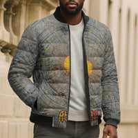 Aten Ancient Egyptian Bomber Puffer Jacket with Gray Astronomical Chart, Radiant Sun Disc Emblem, and Ankh - Wonder Print Shop