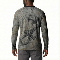 Aten Ancient Egyptian Button Sweatshirt with Gray Astronomical Chart, Radiant Sun Disc Emblem, and Ankh