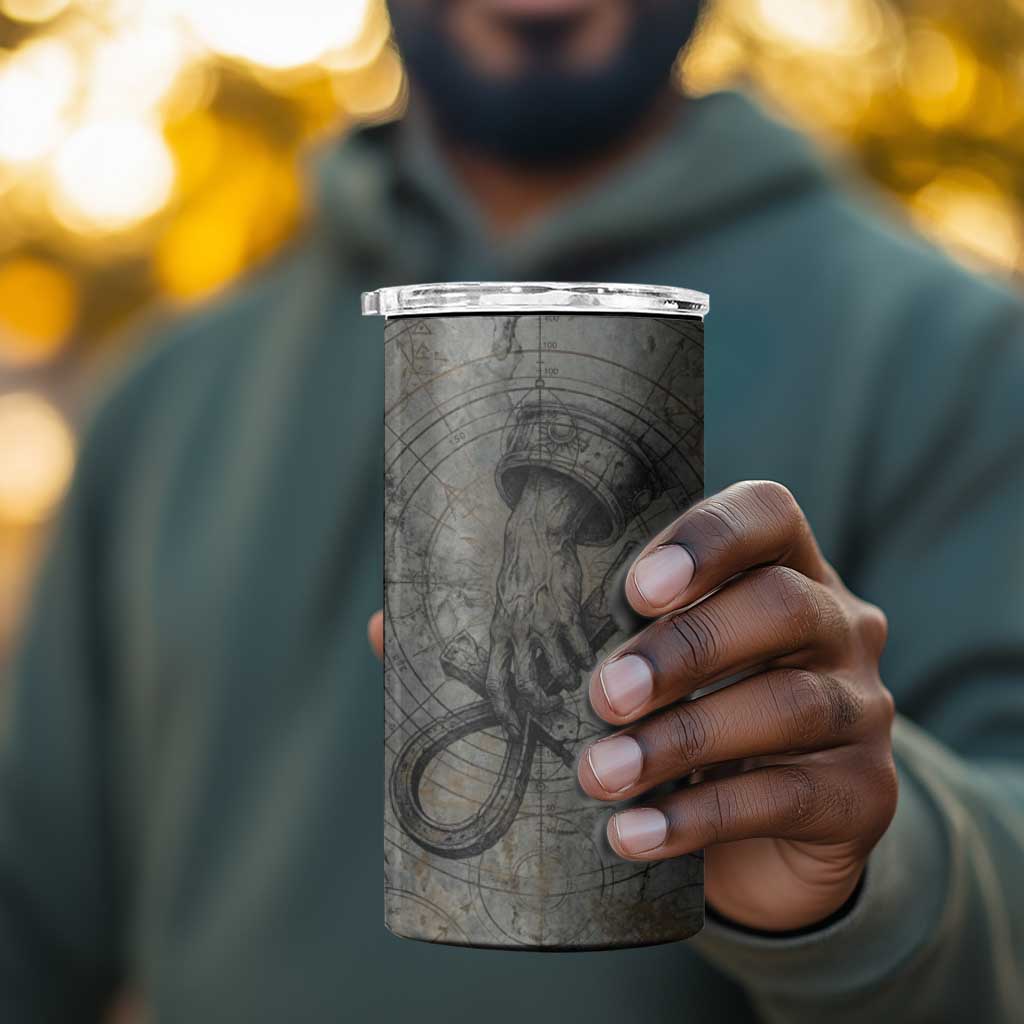 Aten Ancient Egyptian 4 in 1 Can Cooler Tumbler with Gray Astronomical Chart, Radiant Sun Disc Emblem, and Ankh - Wonder Print Shop