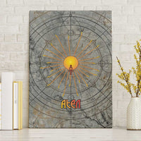 Aten Ancient Egyptian Canvas Wall Art with Gray Astronomical Chart, Radiant Sun Disc Emblem, and Ankh - Wonder Print Shop
