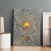 Aten Ancient Egyptian Canvas Wall Art with Gray Astronomical Chart, Radiant Sun Disc Emblem, and Ankh - Wonder Print Shop