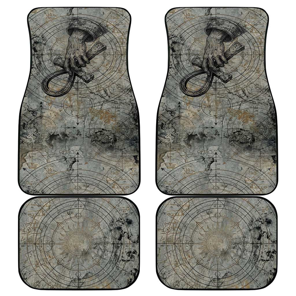 Aten Ancient Egyptian Car Mats with Gray Astronomical Chart, Radiant Sun Disc Emblem, and Ankh - Wonder Print Shop