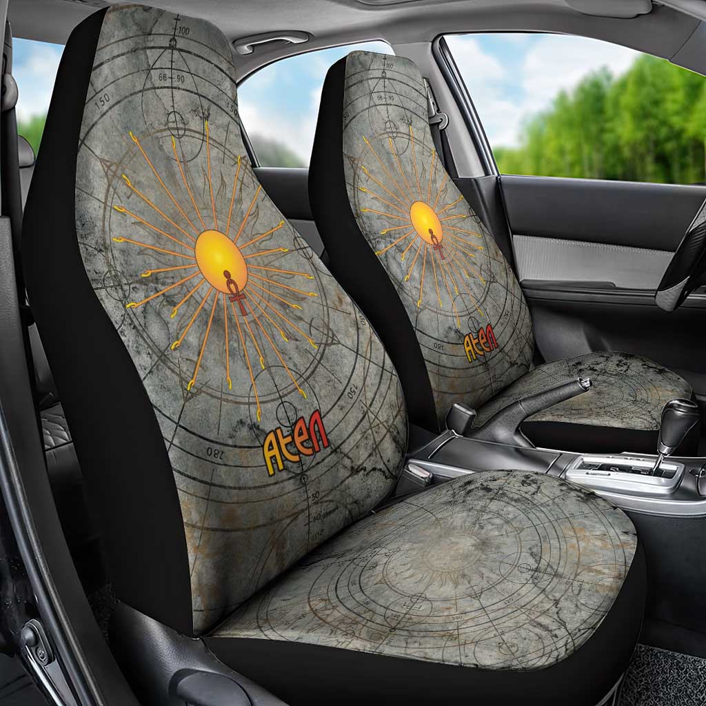 Aten Ancient Egyptian Car Seat Cover with Gray Astronomical Chart, Radiant Sun Disc Emblem, and Ankh - Wonder Print Shop