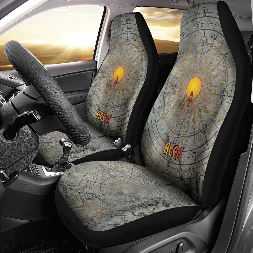 Aten Ancient Egyptian Car Seat Cover with Gray Astronomical Chart, Radiant Sun Disc Emblem, and Ankh - Wonder Print Shop