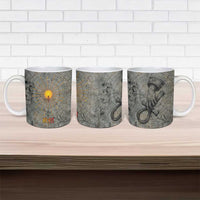 Aten Ancient Egyptian Ceramic Mug with Gray Astronomical Chart, Radiant Sun Disc Emblem, and Ankh - Wonder Print Shop