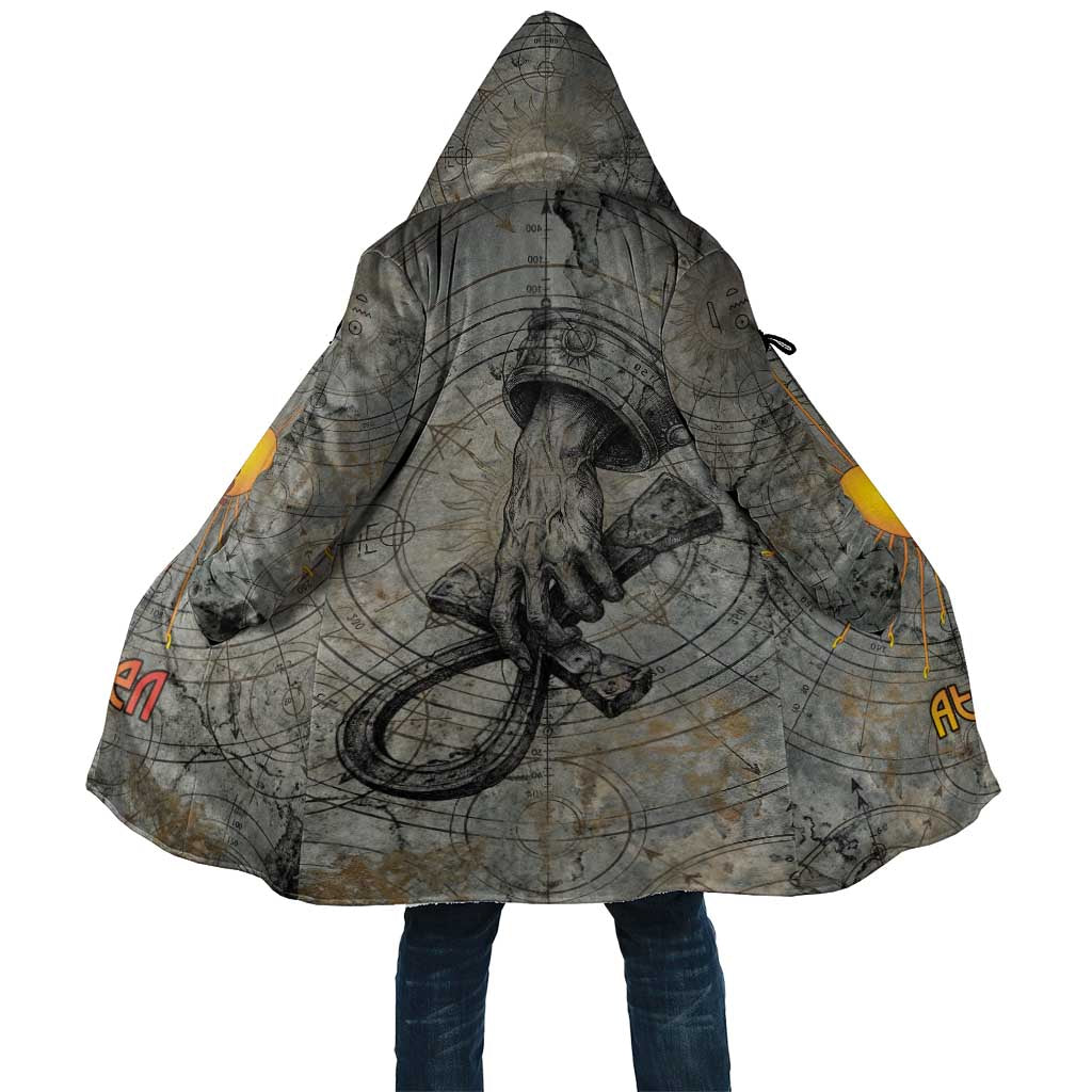Aten Ancient Egyptian Cloak with Gray Astronomical Chart, Radiant Sun Disc Emblem, and Ankh - Wonder Print Shop