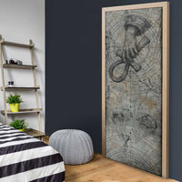 Aten Ancient Egyptian Door Cover with Gray Astronomical Chart, Radiant Sun Disc Emblem, and Ankh - Wonder Print Shop