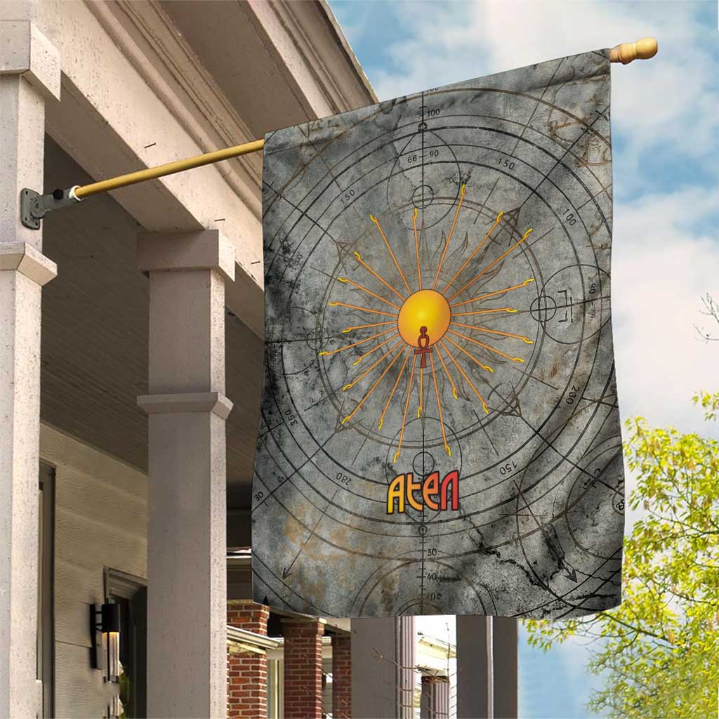 Aten Ancient Egyptian Garden Flag with Gray Astronomical Chart, Radiant Sun Disc Emblem, and Ankh - Wonder Print Shop