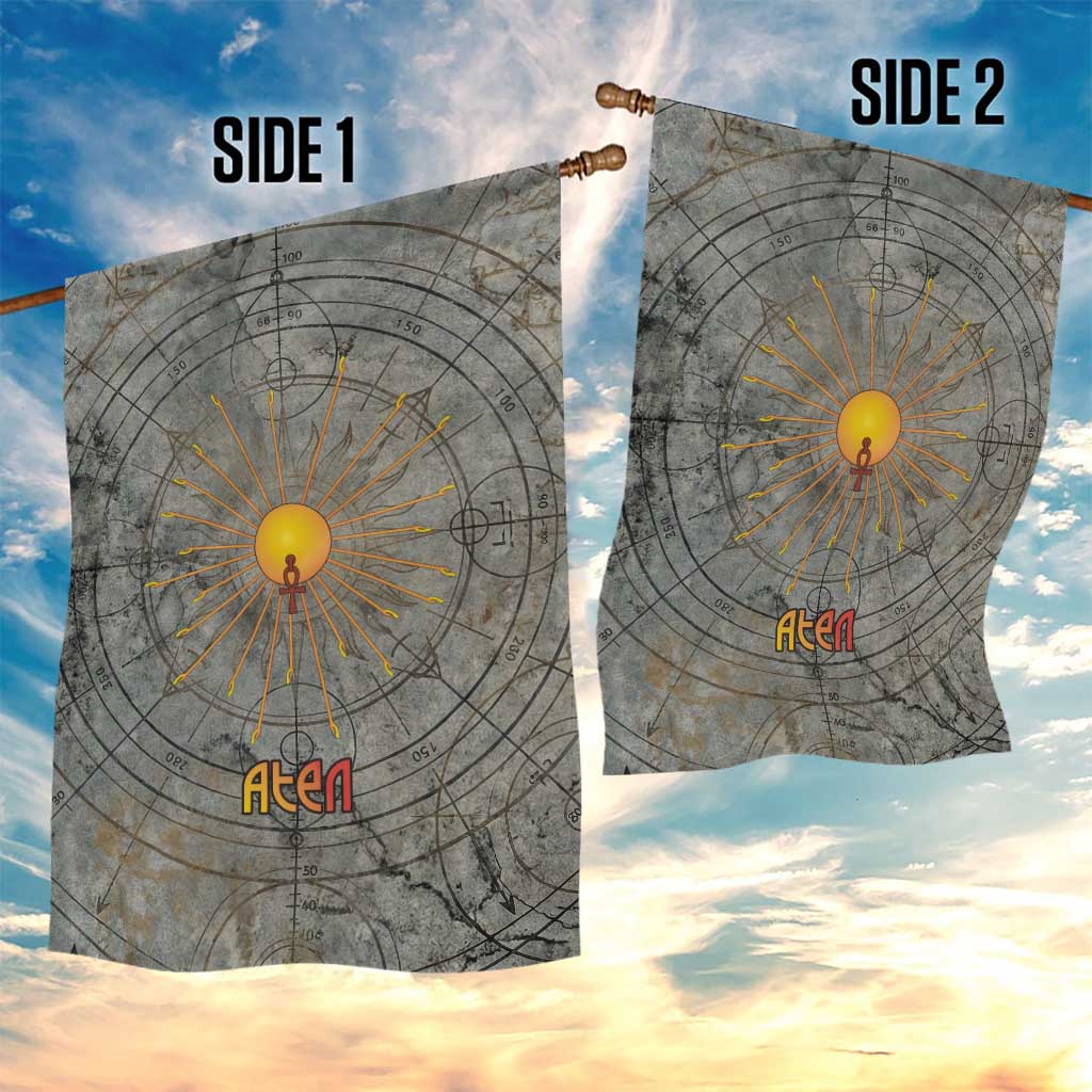Aten Ancient Egyptian Garden Flag with Gray Astronomical Chart, Radiant Sun Disc Emblem, and Ankh - Wonder Print Shop