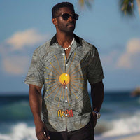 Aten Ancient Egyptian Hawaiian Shirt with Gray Astronomical Chart, Radiant Sun Disc Emblem, and Ankh - Wonder Print Shop