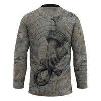 Aten Ancient Egyptian Hockey Jersey with Gray Astronomical Chart, Radiant Sun Disc Emblem, and Ankh - Wonder Print Shop