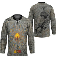 Aten Ancient Egyptian Hockey Jersey with Gray Astronomical Chart, Radiant Sun Disc Emblem, and Ankh - Wonder Print Shop
