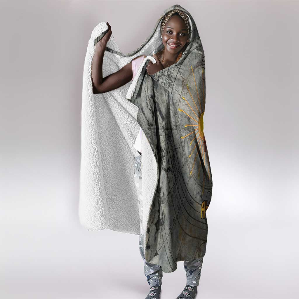 Aten Ancient Egyptian Hooded Blanket with Gray Astronomical Chart, Radiant Sun Disc Emblem, and Ankh - Wonder Print Shop