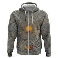 Aten Ancient Egyptian Hoodie with Gray Astronomical Chart, Radiant Sun Disc Emblem, and Ankh - Wonder Print Shop