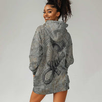 Aten Ancient Egyptian Hoodie Dress with Gray Astronomical Chart, Radiant Sun Disc Emblem, and Ankh - Wonder Print Shop