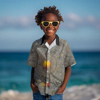 Aten Ancient Egyptian Kid Hawaiian Shirt with Gray Astronomical Chart, Radiant Sun Disc Emblem, and Ankh - Wonder Print Shop