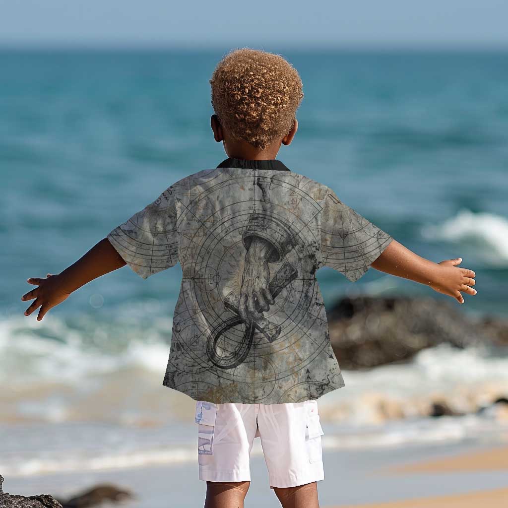 Aten Ancient Egyptian Kid Hawaiian Shirt with Gray Astronomical Chart, Radiant Sun Disc Emblem, and Ankh - Wonder Print Shop