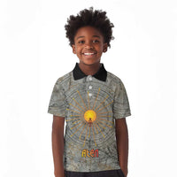 Aten Ancient Egyptian Kid Polo Shirt with Gray Astronomical Chart, Radiant Sun Disc Emblem, and Ankh - Wonder Print Shop